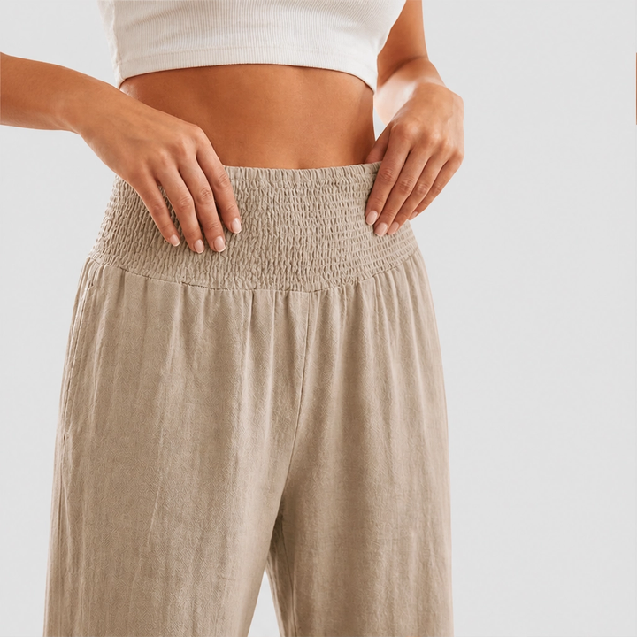 Willowhem™ – Smocked High-Waist Cotton Linen Wide-Leg Ruffle Lounge Pants + 50% OFF