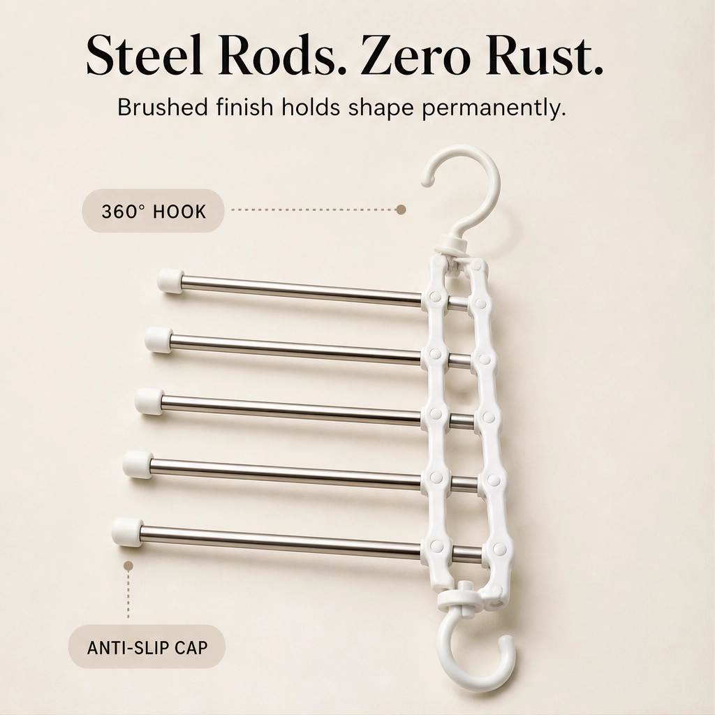 Alcove™ – 5-Tier Foldable Pants Hanger with Stainless Steel Bars + 50% OFF