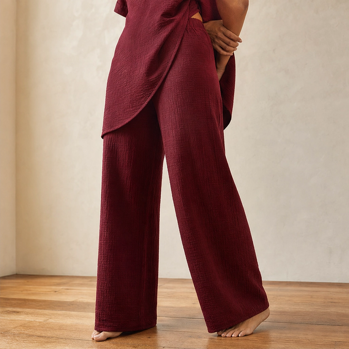 Driftelle™ – Asymmetrical Hem Top &amp; Wide-Leg Pants 2-Piece Lounge Set + 50% OFF
