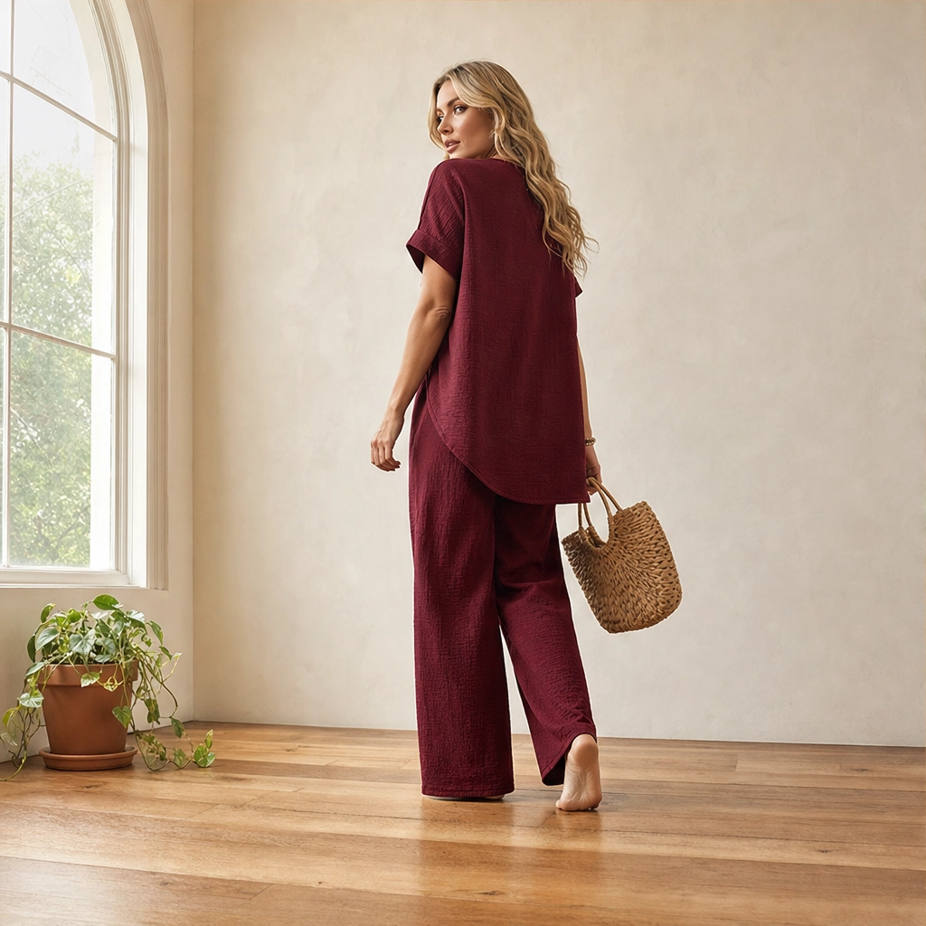Driftelle™ – Asymmetrical Hem Top &amp; Wide-Leg Pants 2-Piece Lounge Set + 50% OFF