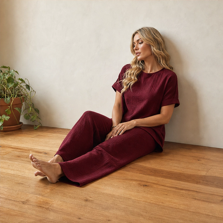 Driftelle™ – Asymmetrical Hem Top &amp; Wide-Leg Pants 2-Piece Lounge Set + 50% OFF