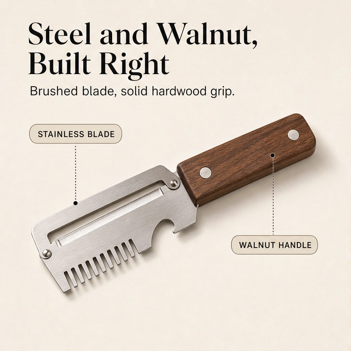 Hearthen™ – 3-in-1 Stainless Steel Scallion Shredder, Peeler &amp; Bottle Opener with Wood Handle + 50% OFF