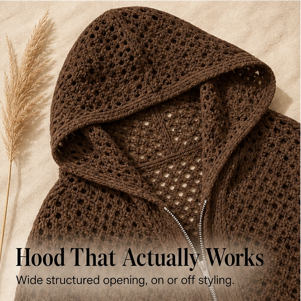 Driftknit™ – Crochet Hollow-Knit Hooded Double-Zip Cardigan Cover-Up + 50% OFF