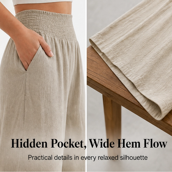 Willowhem™ – Smocked High-Waist Cotton Linen Wide-Leg Ruffle Lounge Pants + 50% OFF