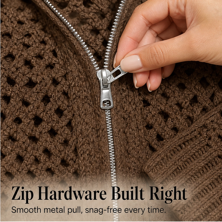 Driftknit™ – Crochet Hollow-Knit Hooded Double-Zip Cardigan Cover-Up + 50% OFF