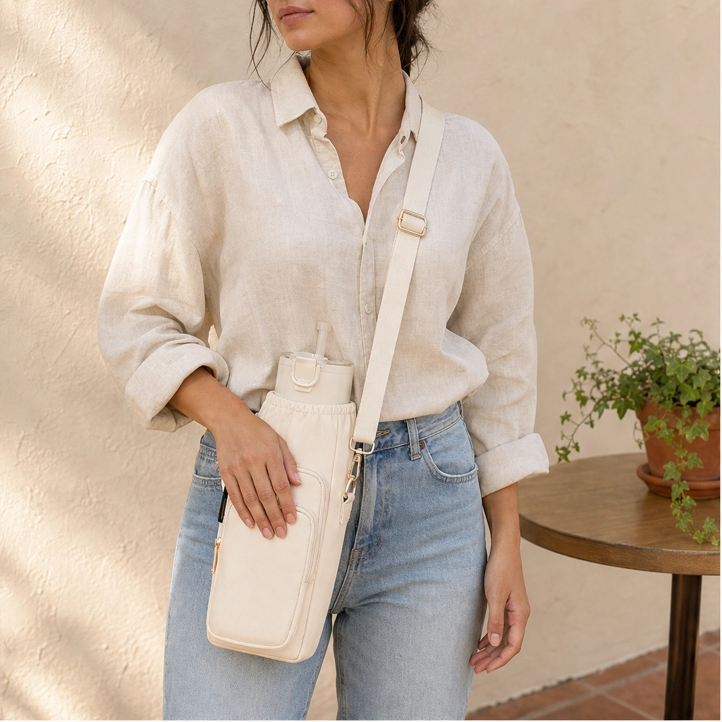 Voya™ – Insulated Crossbody Tumbler Carrier with Phone Pocket &amp; Adjustable Strap + 50% OFF