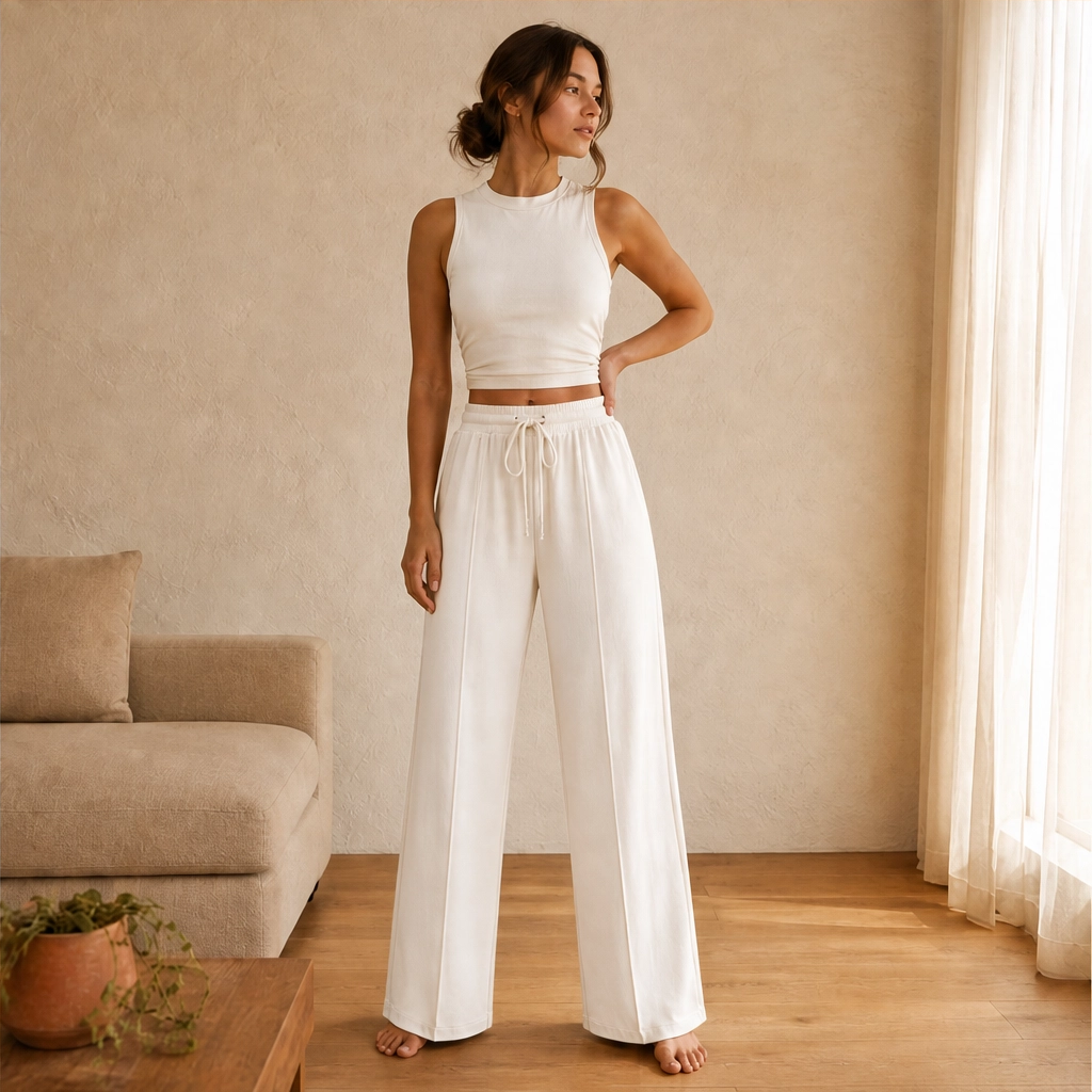 Soléne™ – Ribbed Knit Sleeveless Crop Top &amp; Wide-Leg Pants 2-Piece Set + 50% OFF
