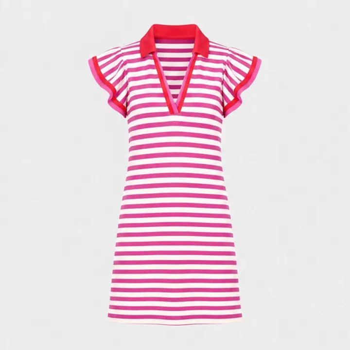 Regatta™ – Striped V-Neck Polo Mini Dress with Flutter Sleeves + 50% OFF
