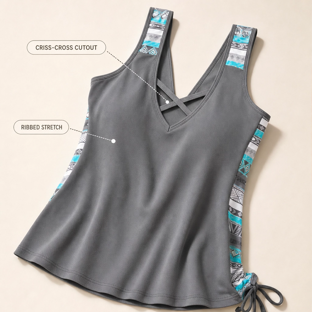 Marisol™ – Tunic-Style Tankini Set with Boy-Shorts &amp; Side Drawstrings + 50% OFF
