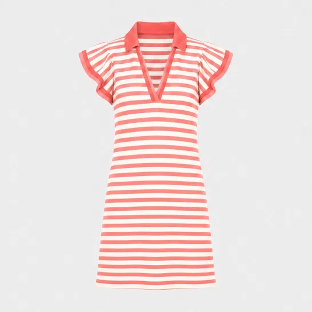 Regatta™ – Striped V-Neck Polo Mini Dress with Flutter Sleeves + 50% OFF