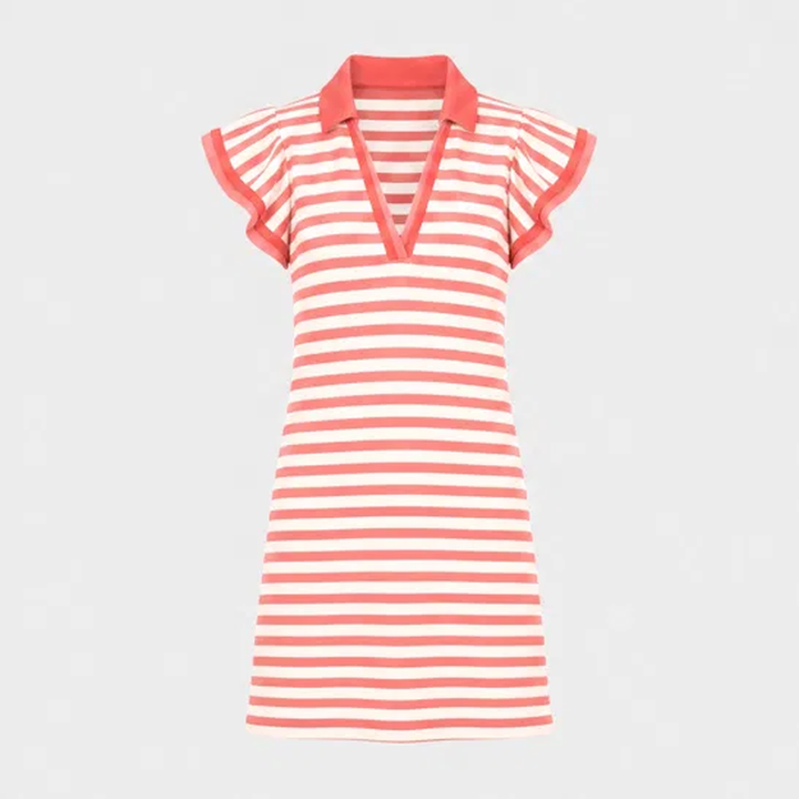 Regatta™ – Striped V-Neck Polo Mini Dress with Flutter Sleeves + 50% OFF
