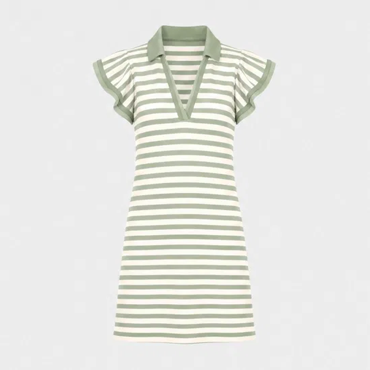 Regatta™ – Striped V-Neck Polo Mini Dress with Flutter Sleeves + 50% OFF