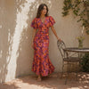 Solenne™ – Puff Sleeve V-Neck Ruched Waist Maxi Dress + 50% OFF
