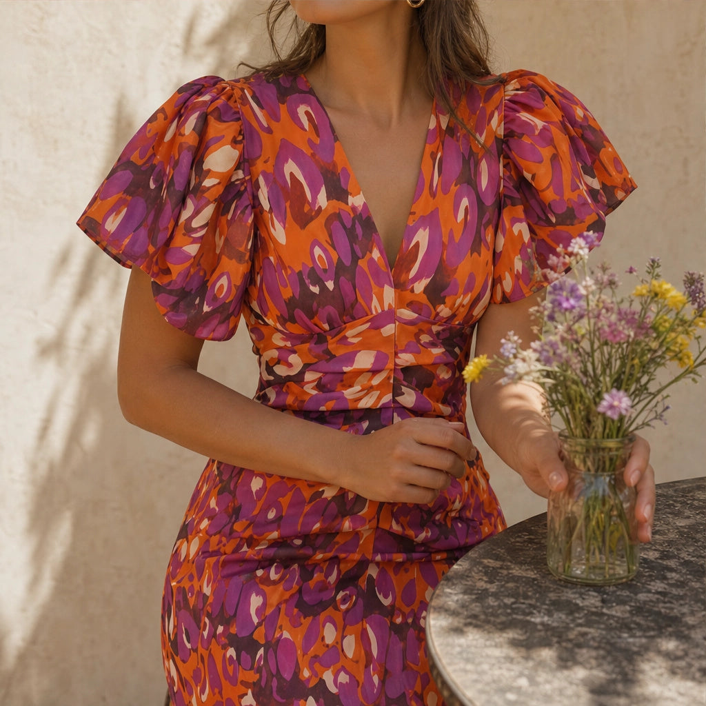 Solenne™ – Puff Sleeve V-Neck Ruched Waist Maxi Dress + 50% OFF