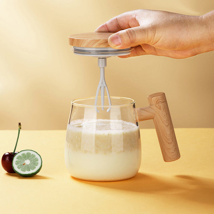 Brewell™ – Self-Stirring Glass Mug with Wood-Grain Lid &amp; One-Touch Whisk + 50% OFF