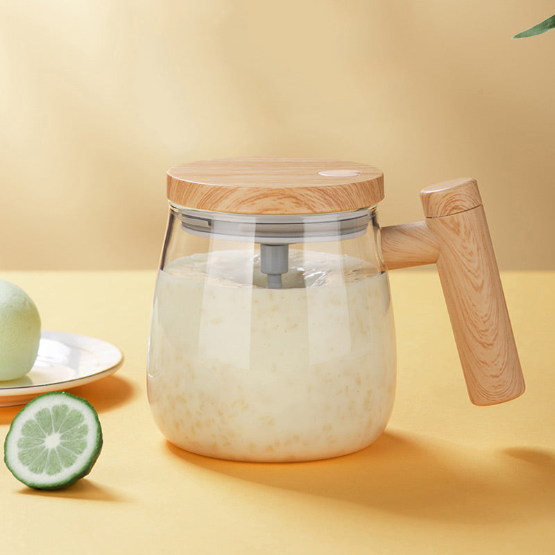 Brewell™ – Self-Stirring Glass Mug with Wood-Grain Lid &amp; One-Touch Whisk + 50% OFF