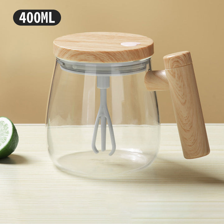 Brewell™ – Self-Stirring Glass Mug with Wood-Grain Lid &amp; One-Touch Whisk + 50% OFF