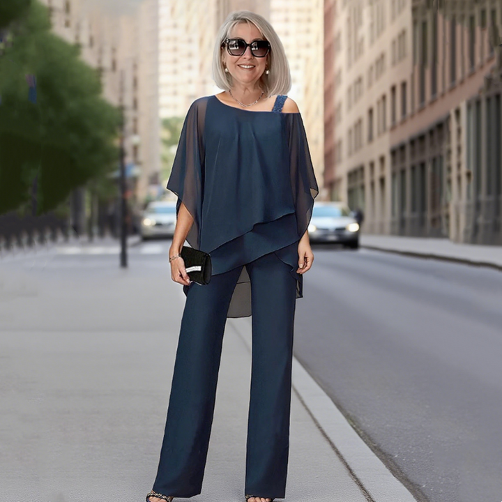 Soirella™ – Asymmetric Chiffon Overlay &amp; Wide-Leg Pant 2-Piece Set + 50% OFF