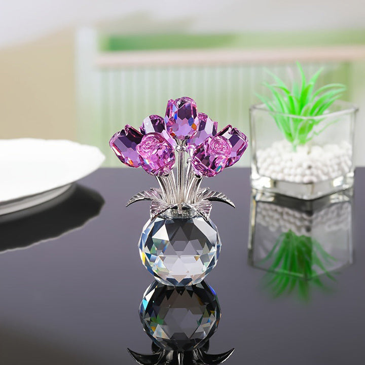 Petalune™ – Hand-Cut Crystal Rose Bouquet Figurine with Faceted Vase + 50% OFF