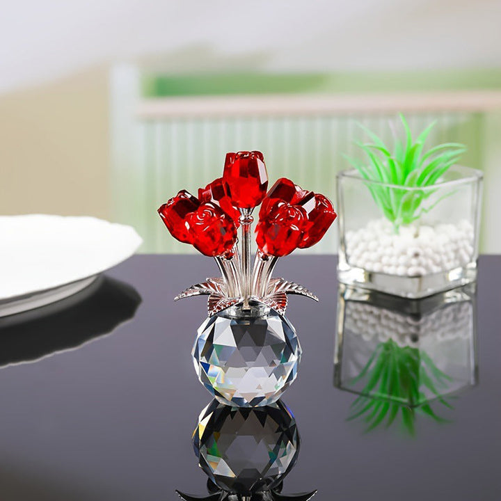Petalune™ – Hand-Cut Crystal Rose Bouquet Figurine with Faceted Vase + 50% OFF