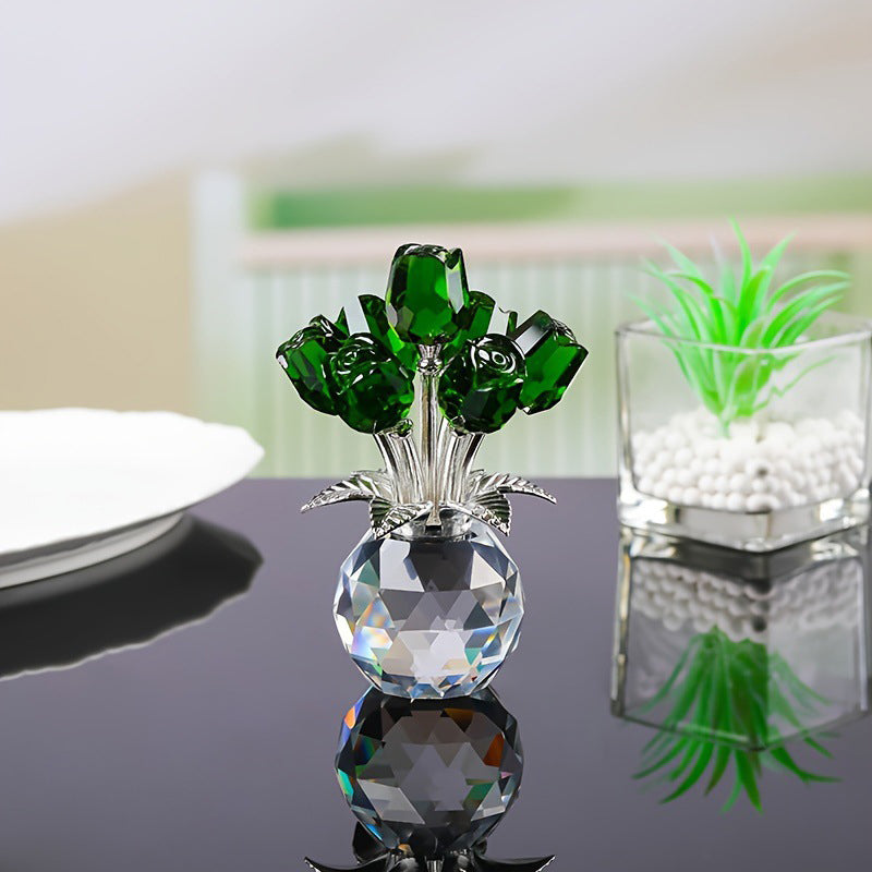 Petalune™ – Hand-Cut Crystal Rose Bouquet Figurine with Faceted Vase + 50% OFF