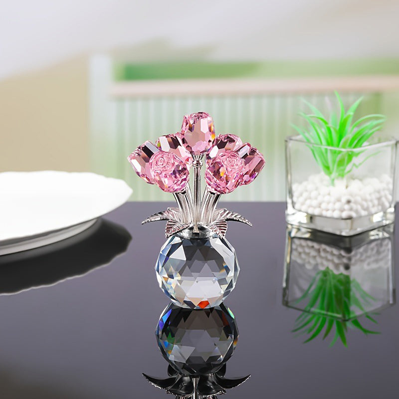 Petalune™ – Hand-Cut Crystal Rose Bouquet Figurine with Faceted Vase + 50% OFF