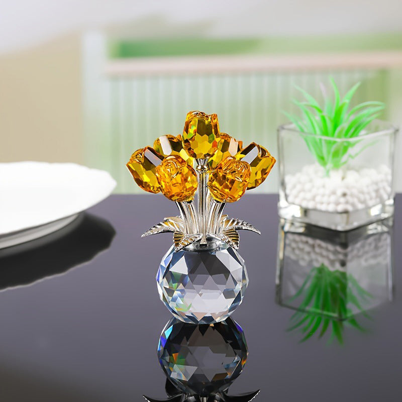 Petalune™ – Hand-Cut Crystal Rose Bouquet Figurine with Faceted Vase + 50% OFF
