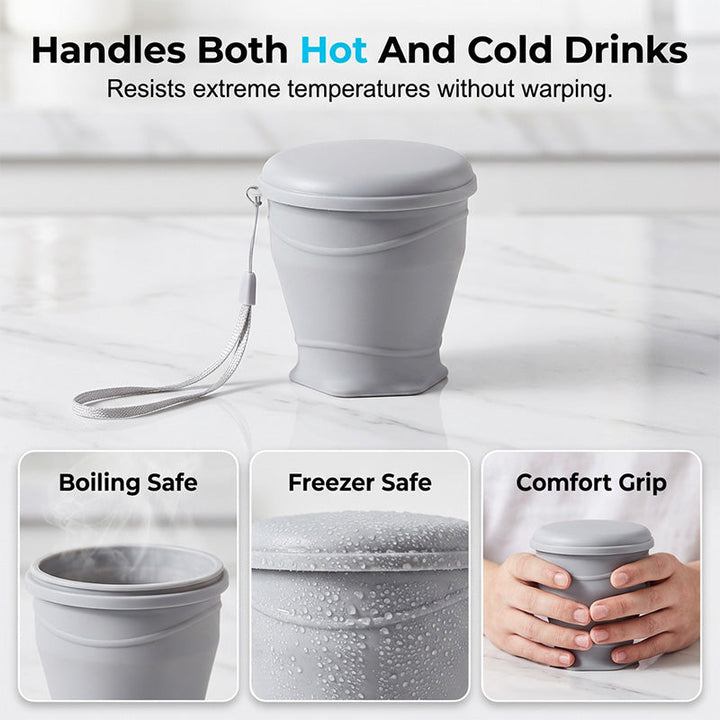Canteo™ – Leak-Proof Collapsible Silicone Travel Cup with Lid &amp; Wrist Strap + 50% OFF