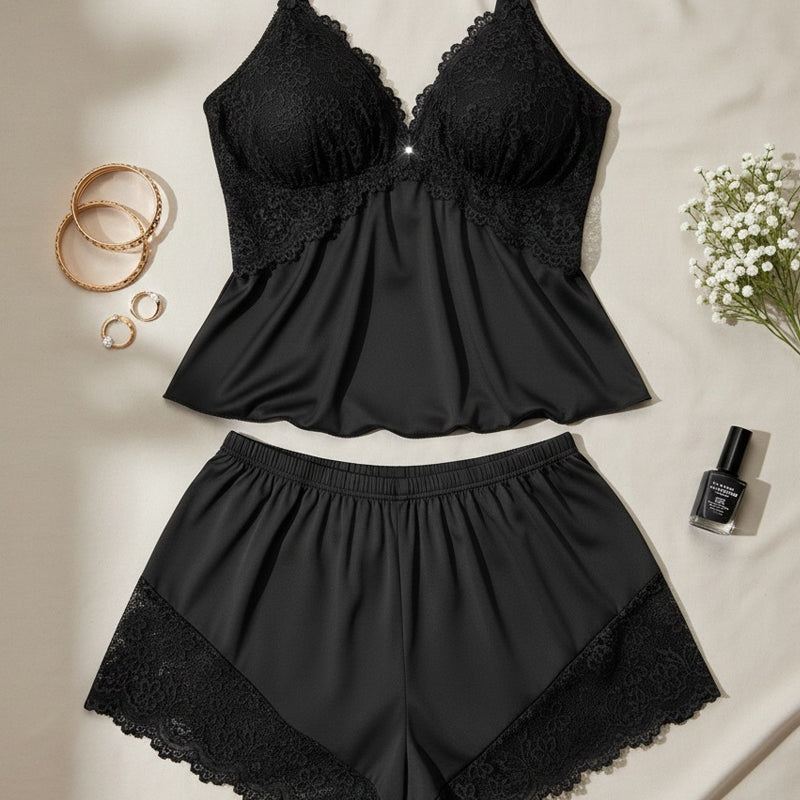 Gossamer™ – Lace V-Neck Cami &amp; Shorts Pajama Set with Adjustable Straps + 1+1 FREE