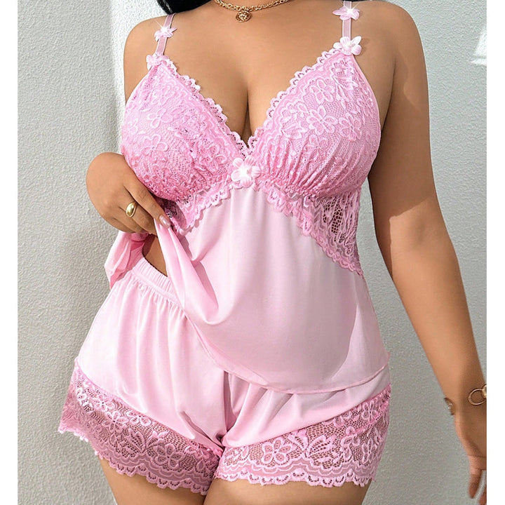 Gossamer™ – Lace V-Neck Cami &amp; Shorts Pajama Set with Adjustable Straps + 1+1 FREE