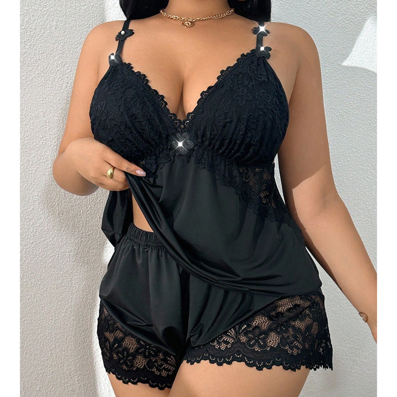 Gossamer™ – Lace V-Neck Cami &amp; Shorts Pajama Set with Adjustable Straps + 1+1 FREE